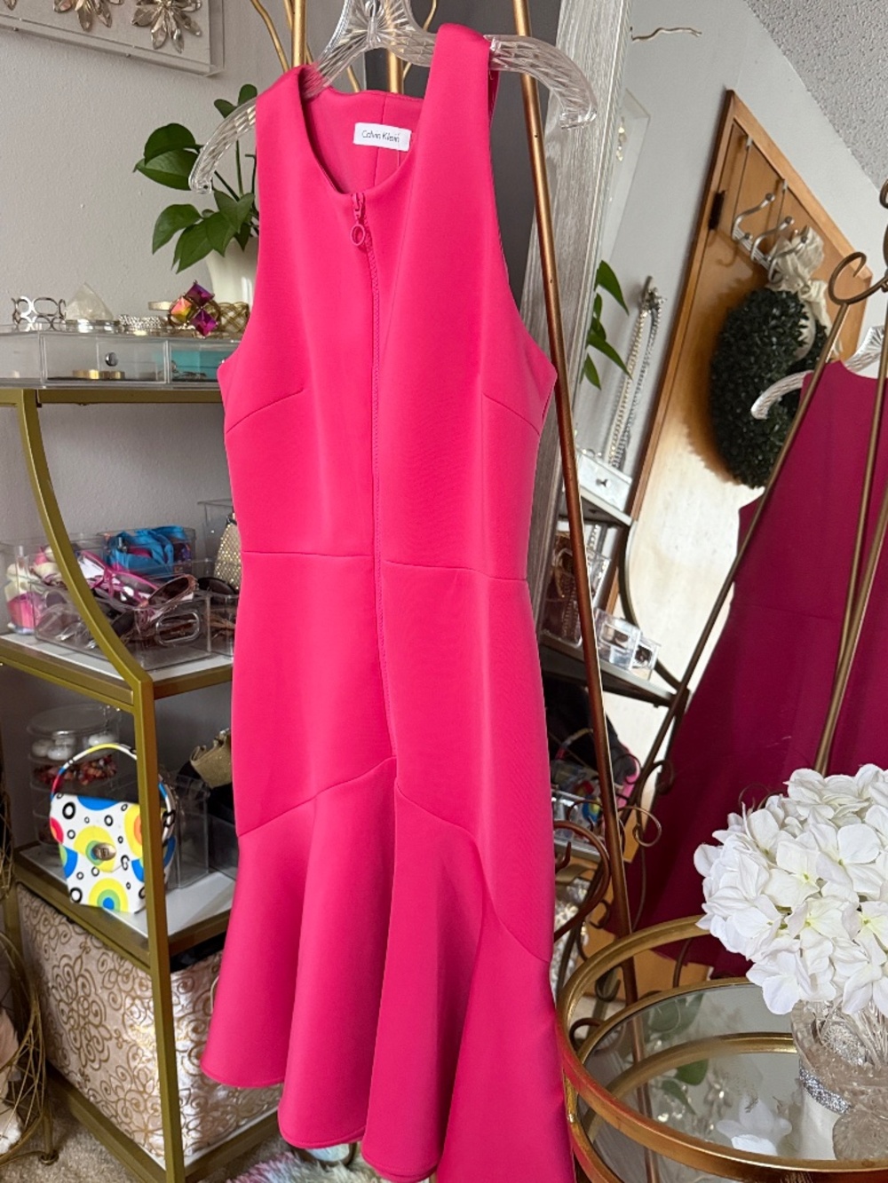 Calvin Klein Vibrant Hot Pink Sleeveless High-Low Dress